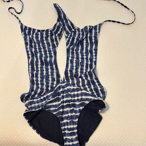 Tory Burch Blue One Piece Swimsuit with Tie Straps